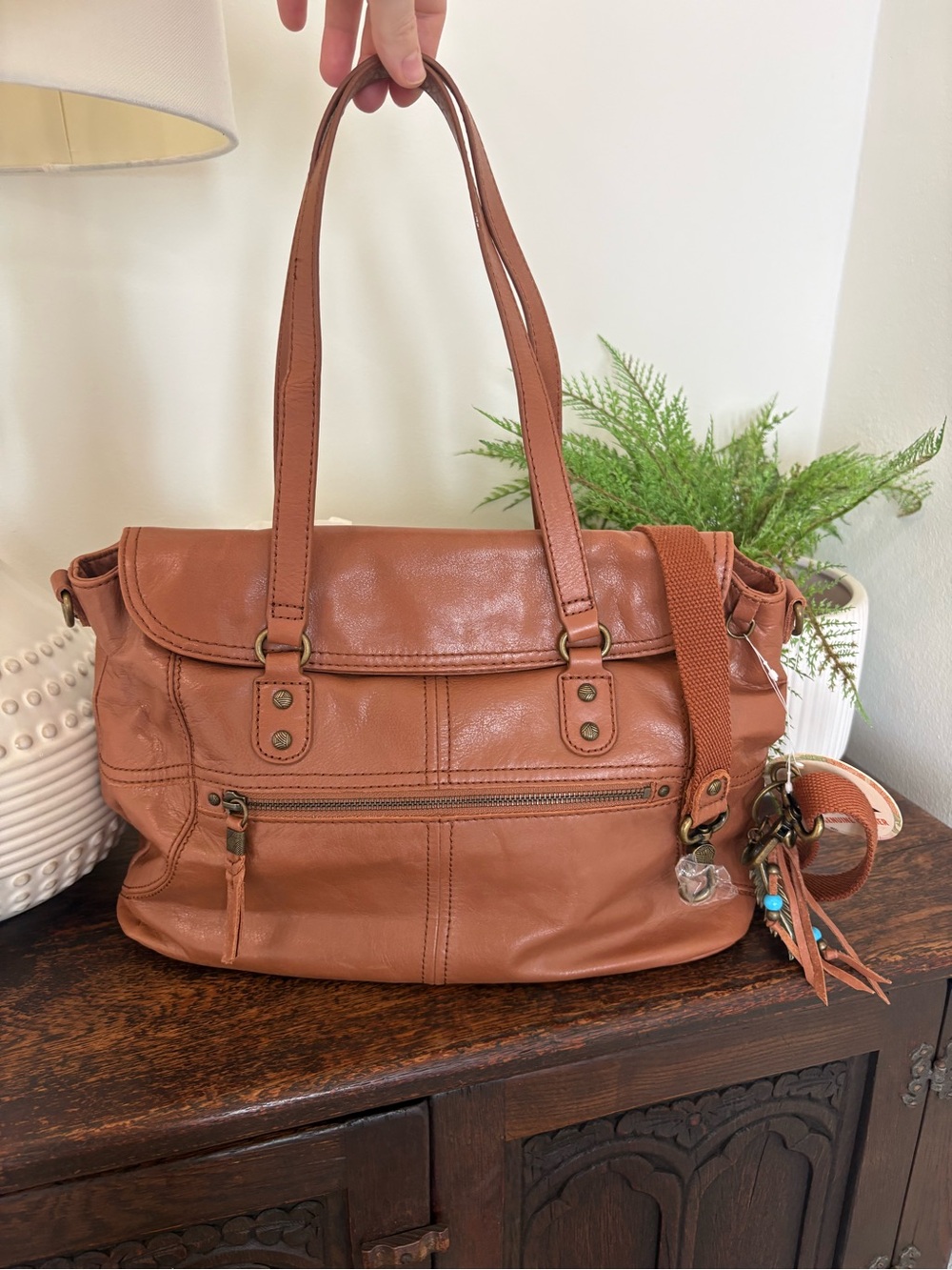 The Sak Esperato Brown Leather Satchel Handbag With Crossbody Strap NWT